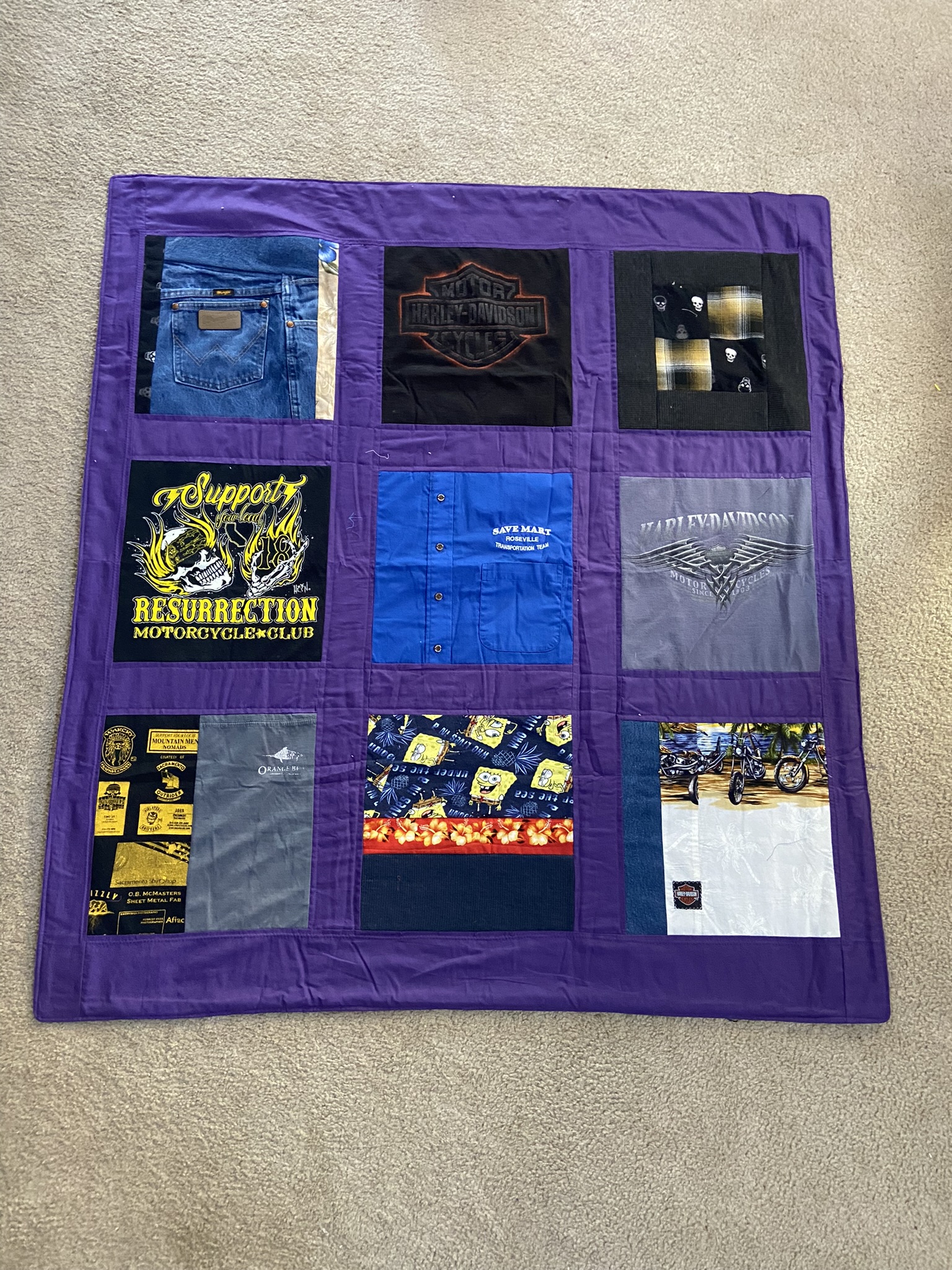 Royal purple quilt.