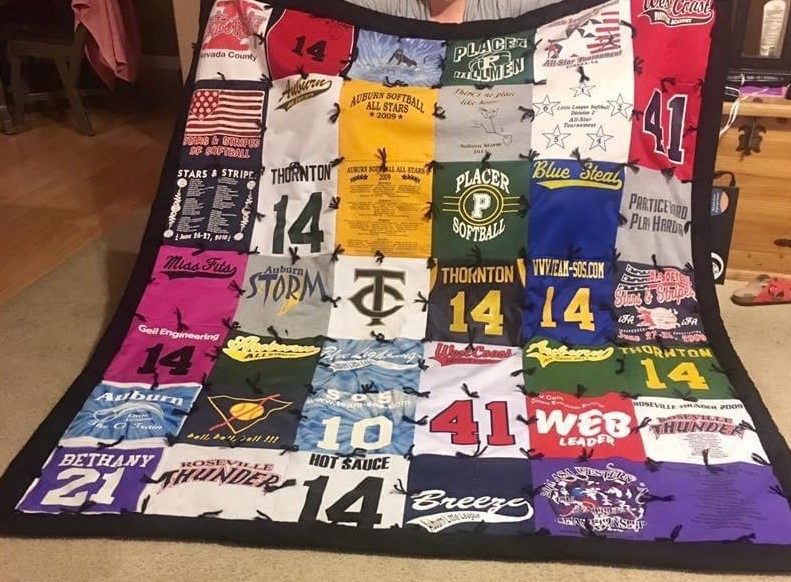 Softball shirts and jerseys memory quilt.