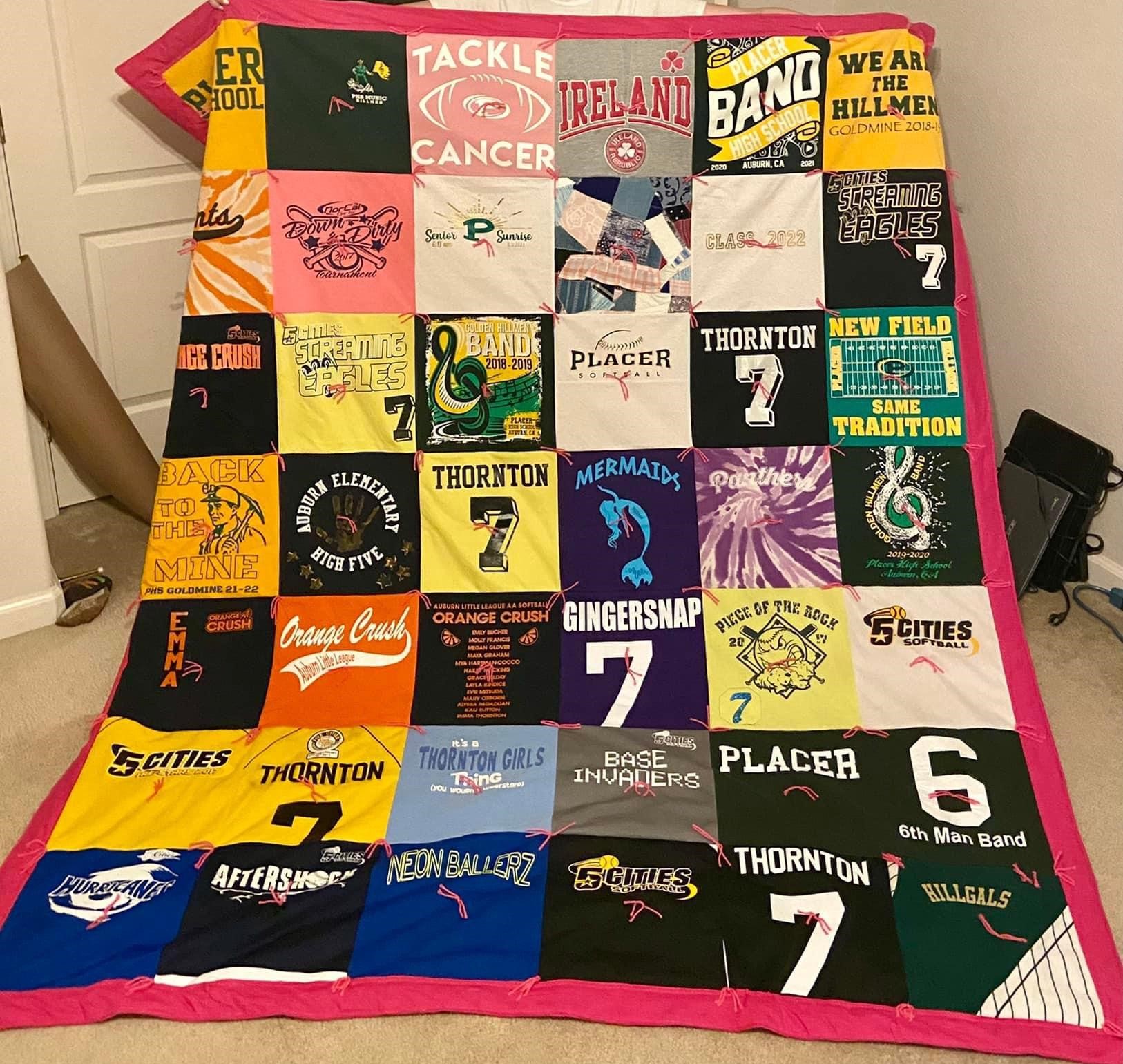 Softball shirts and jerseys memory quilt.
